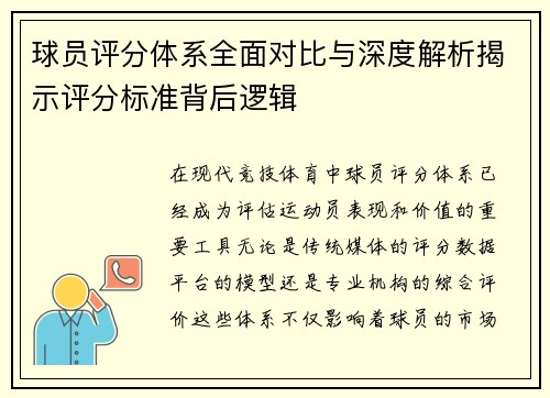 球员评分体系全面对比与深度解析揭示评分标准背后逻辑